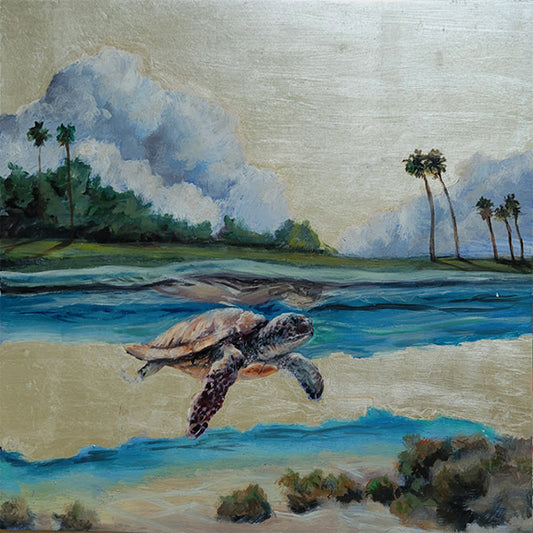An Oil Painting-7-A Swimming Sea Turtle